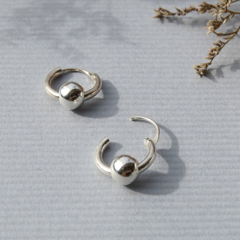 Small fresh series / single bead ring earrings / 925 Silver - Earrings & Clip-ons - Other Metals Silver