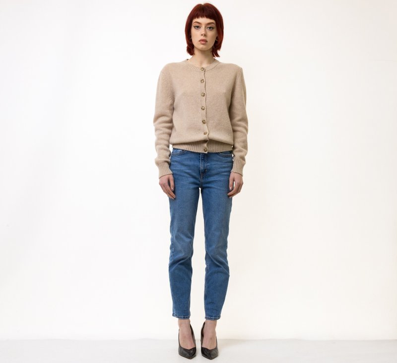 Wool Woolmark Beige Crew Retro Woman Jumper 5260 - 女毛衣/針織衫 - 羊毛 灰色