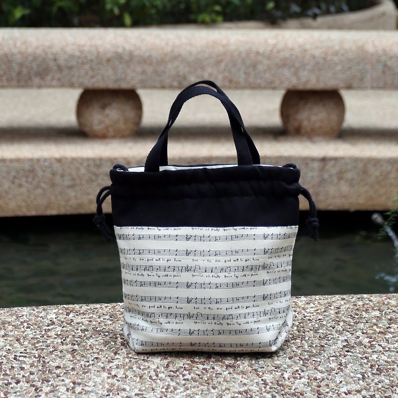 Three-in-one shoulder/cross-body/hand-held bucket bag~ Sheet music (A29) - Messenger Bags & Sling Bags - Cotton & Hemp Black