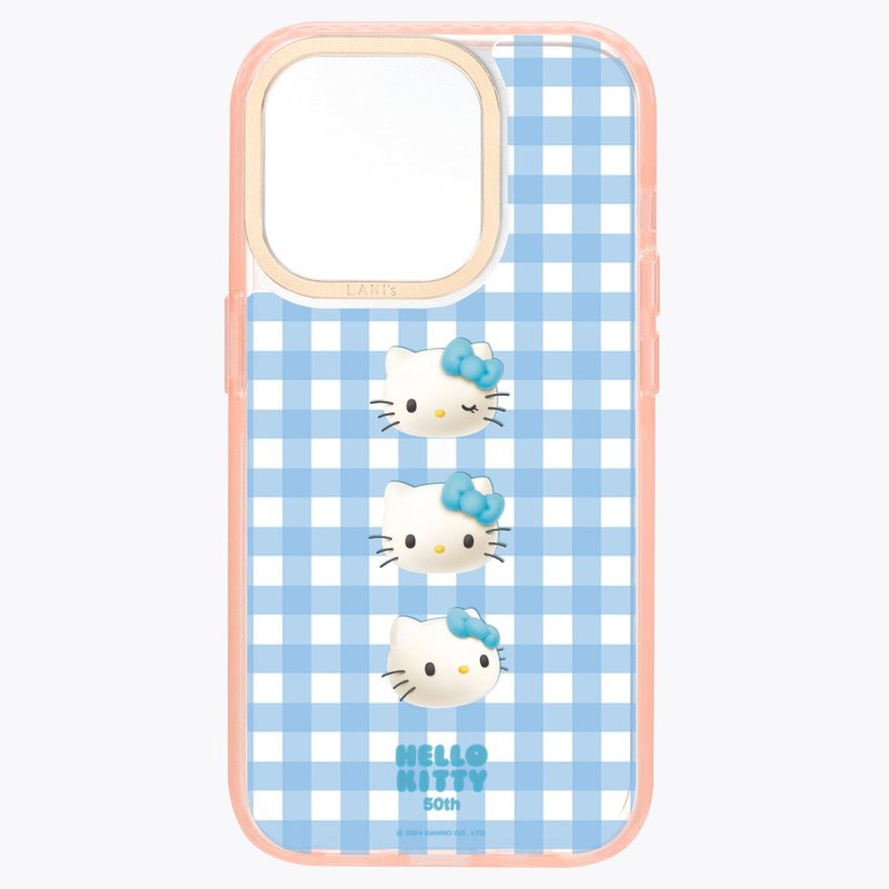 HelloKitty 50週年－野餐趣(淺藍) 透粉框 iPhone 14 13 - 手機殼/手機套 - 環保材質 藍色