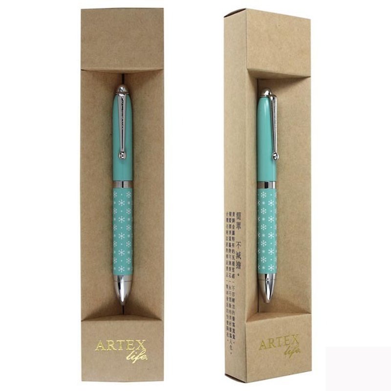 ARTEX life series pocket ballpoint pen-green and white snowflakes - Ballpoint & Gel Pens - Copper & Brass Green