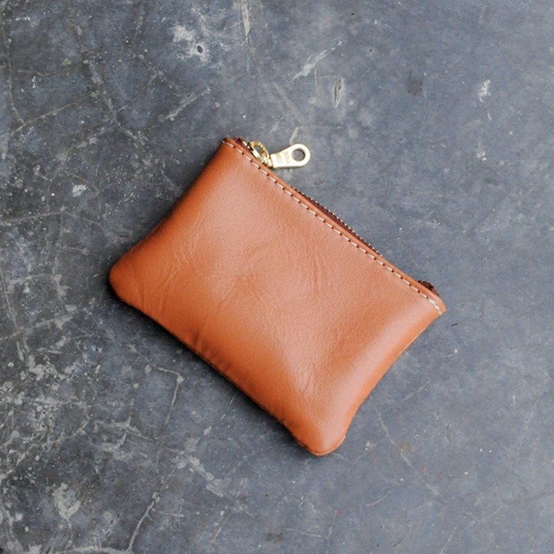 Handmade Leather Goods | Customized Gifts | Chrome Tanned Leather - Chrome Tanned Zip Coin Purse - กระเป๋าใส่เหรียญ - หนังแท้ สีนำ้ตาล