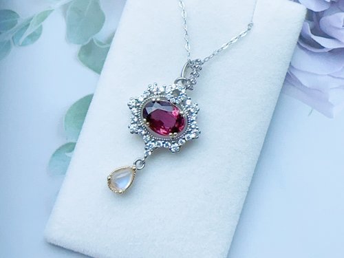 Esme Accessory 訂製款 天然石榴石 月光石 純銀項鍊 優雅細緻 艷麗色澤 藍暈