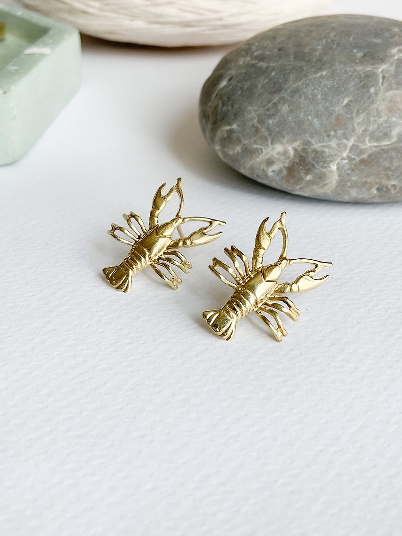 Shrimp Earring- Crawfish Earring - 耳環/耳夾 - 銅/黃銅 金色