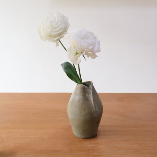 一間兩手 碧玉 柴燒陶花瓶