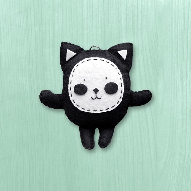 Handmade non-woven ornament _ cute eyeless cat... mobile phone strap, key ring, bag charm - Keychains - Other Materials Black
