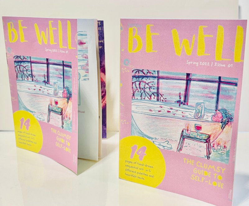 16-page comic zine / Be Well - The Awkward Guide to Self-Love Healing Zine - หนังสือซีน - กระดาษ สึชมพู