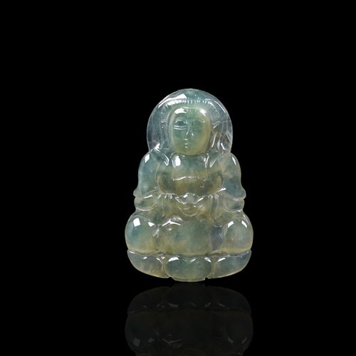 瓔珞翡翠 冰種飄綠翡翠觀音菩薩項鍊 | 天然緬甸玉翡翠A貨 | 送禮