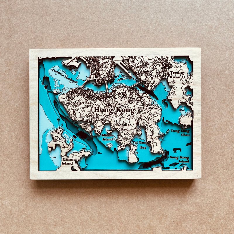 Hong Kong Multi-Layer Wooden Map (HK Island) - Items for Display - Wood Brown