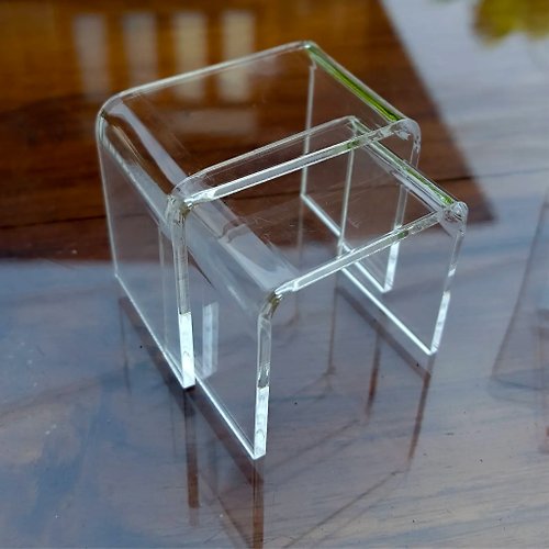 liluminiatureshop Modern miniature CLEAR Acrylic Nesting End Table Coffee Table 2pc Scale 1:12