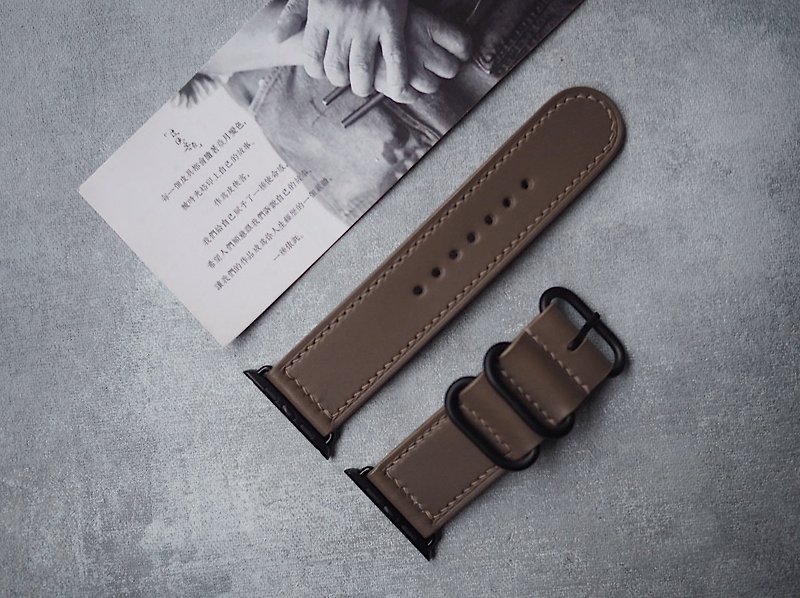 純粋な手作りの牛革ウォームグレーの Apple Watch ストラップの色とスタイルはカスタマイズ可能で、刻印も可能です - 腕時計ベルト - 革 カーキ