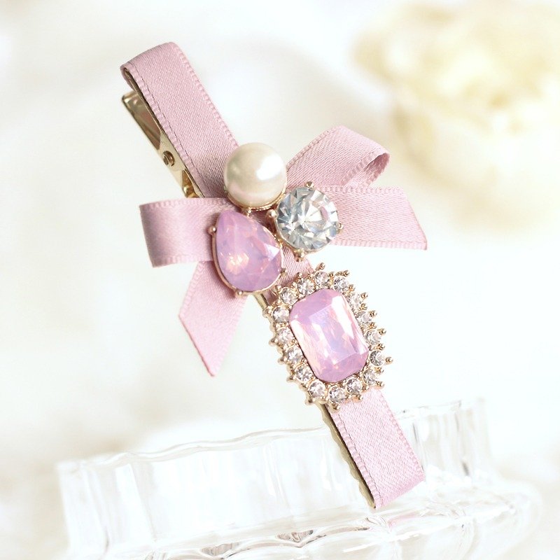 優美閃石及珍珠飾物髮夾 - 髮夾/髮飾 - 其他材質 粉紅色