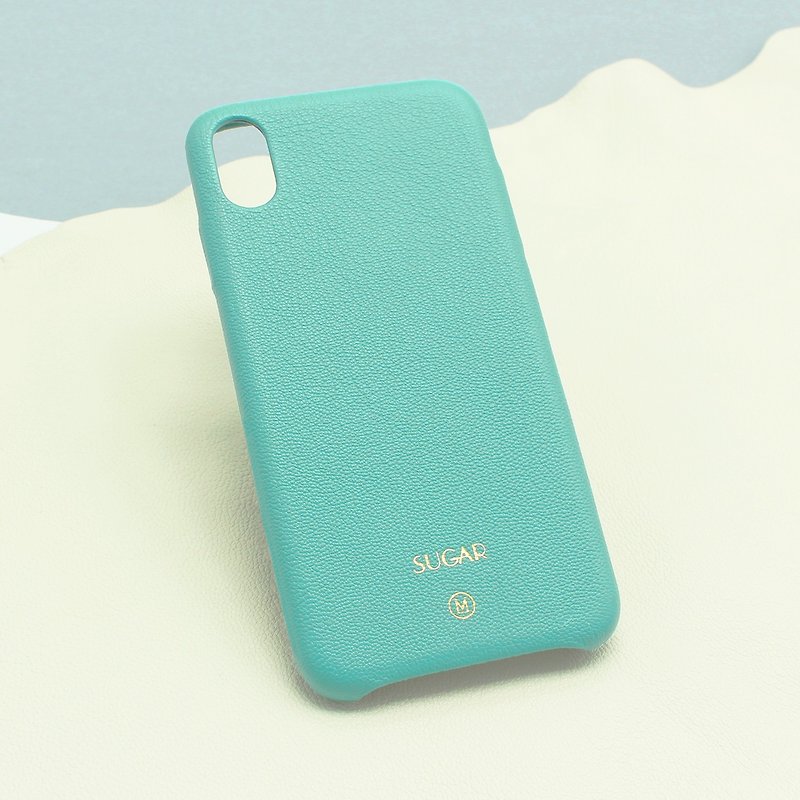 客製化禮物真皮革馬卡龍夢幻色彩蒂芬妮藍色真皮iPhone13手機殼 - 手機殼/手機套 - 真皮 藍色