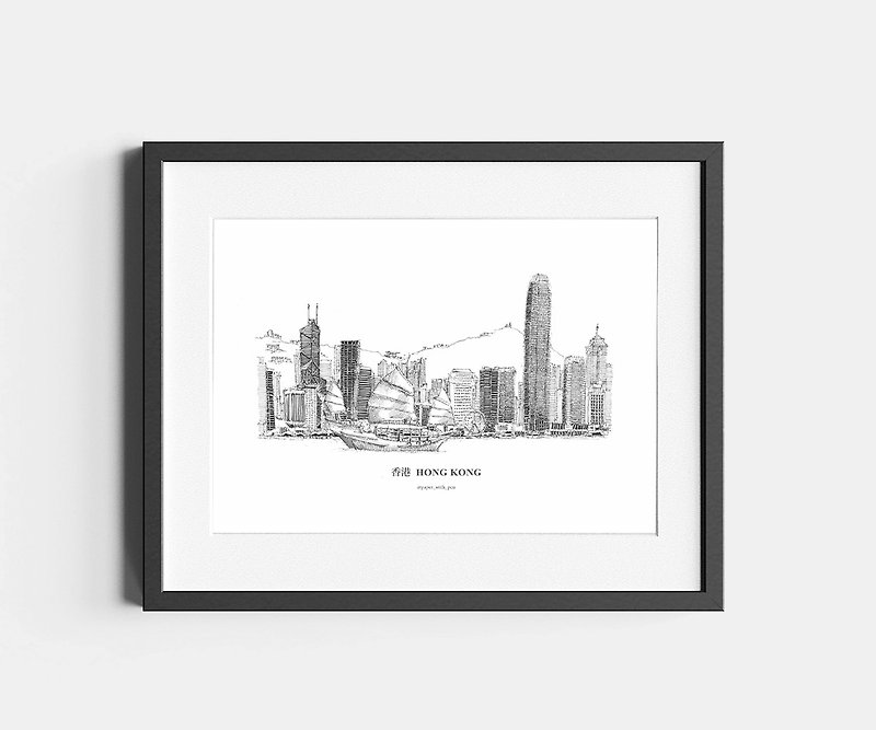 A3 Hong Kong Hand Sketch Frame: Victoria Harbour - โปสเตอร์ - กระดาษ 