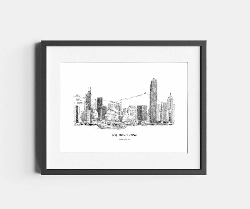 A3 Frame: 香港手繪街景: 維港 - 海報/掛畫/掛布 - 紙 