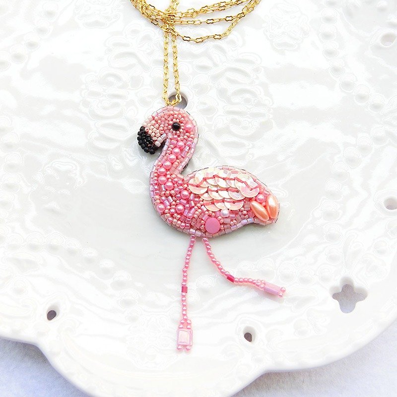 Pink Party Red Crane Necklace - Necklaces - Thread Pink