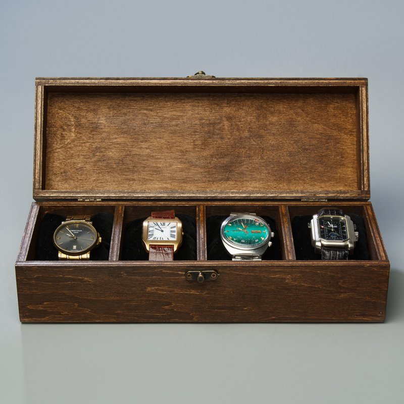 Custom Wooden Watch Box with Lid: Personalized Organizer for 4-10 Watches - นาฬิกาผู้หญิง - ไม้ 