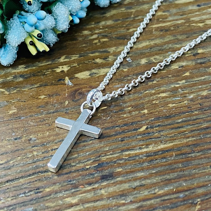 Sterling silver cross necklace straight version can be customized with name S297 - Necklaces - Sterling Silver Silver