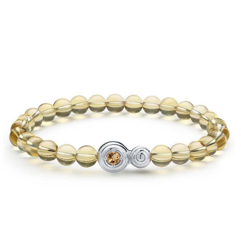 黃水晶純銀波浪手鍊-天然水晶脈輪手串-療癒11月誕生石瑜伽銀珠鍊 - 手鍊/手鐲 - 寶石 黃色