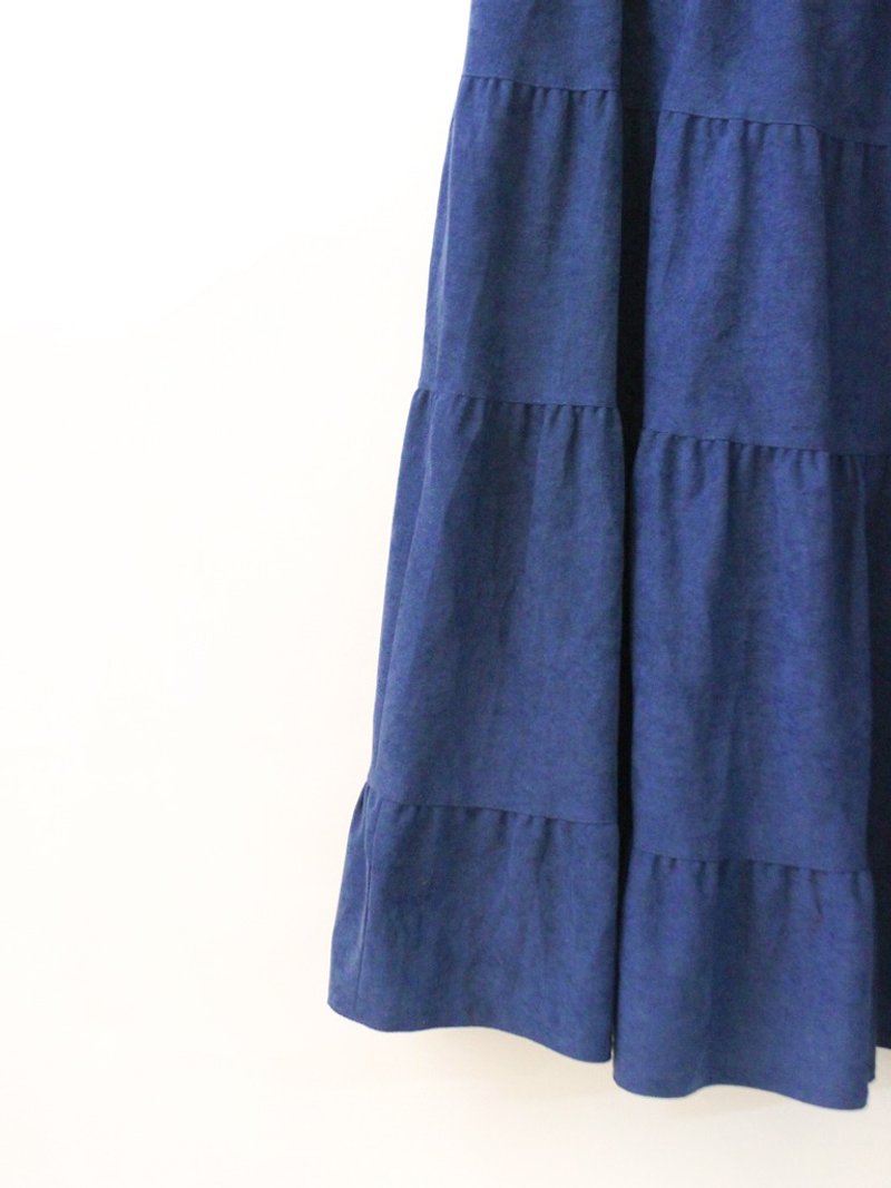 Vintage European minimalist cute Prussian blue vintage dress - กระโปรง - เส้นใยสังเคราะห์ สีน้ำเงิน