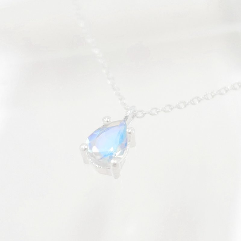 /Aqua Luna/ Pear-Shaped Faceted Blue Fire Moonstone 925 Sterling Silver Necklace - Necklaces - Crystal White