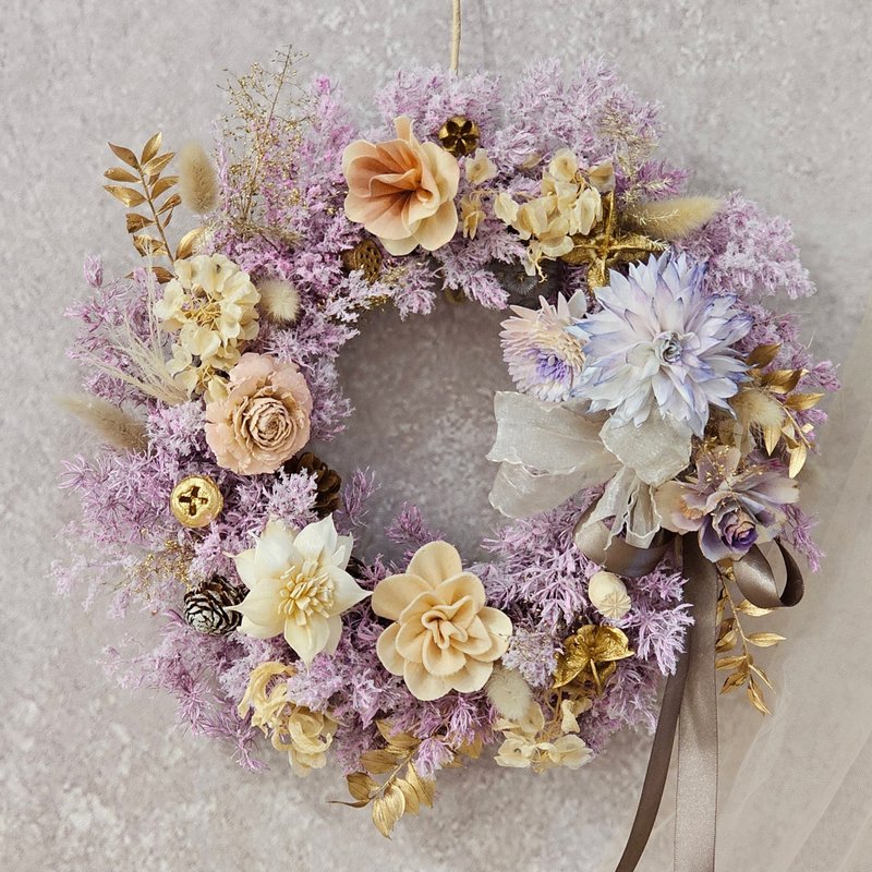 粉紫色系永生聖誕花圈 25公分 現貨 永生花 不凋落 快速出貨 - 擺飾/家飾品 - 植物．花 粉紅色