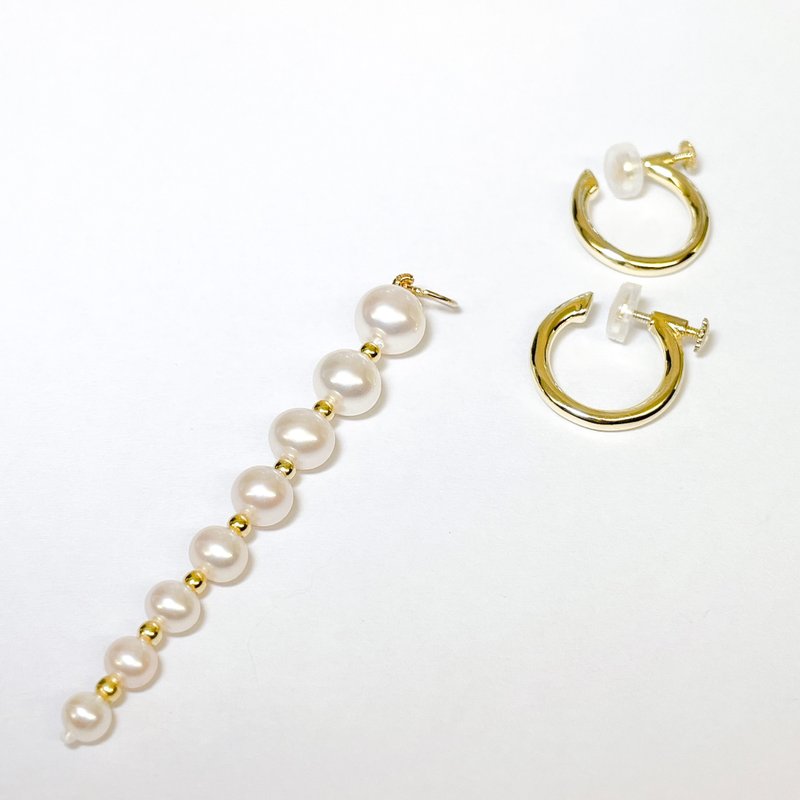 -No pierced ears-PJ.Belinda pearl earrings (gold) - Earrings & Clip-ons - Pearl 