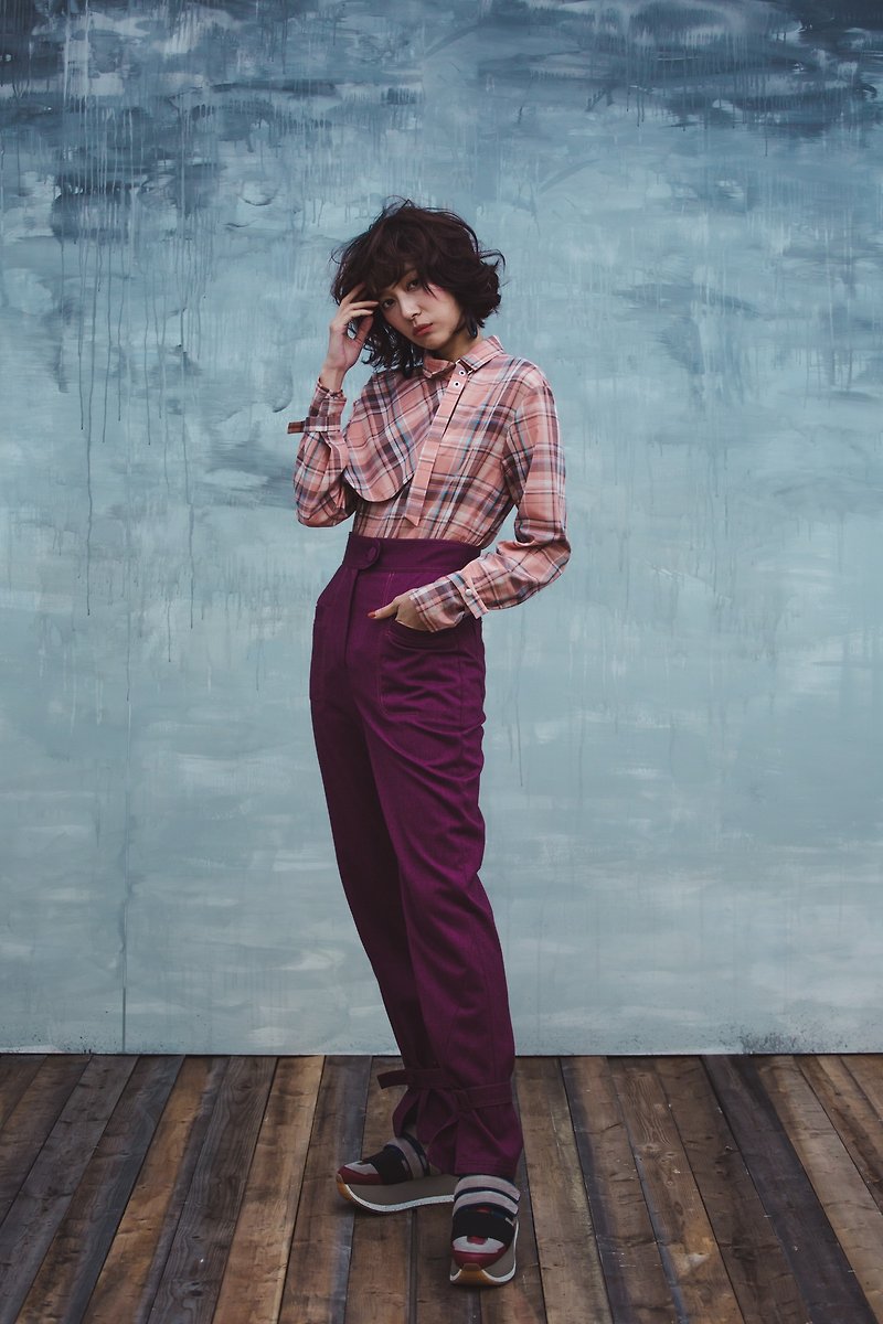 High-waisted trousers - กางเกงขายาว - ผ้าฝ้าย/ผ้าลินิน สีม่วง