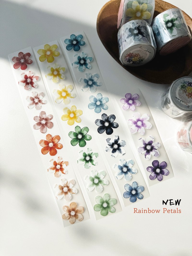 Rainbow Petals 4cm x 10M + white ink with release paper - 貼紙 - 塑膠 多色