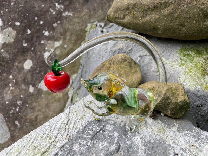水晶玻璃 老鼠 生肖 吃蘋果 平安 - 擺飾/家飾品 - 玻璃 