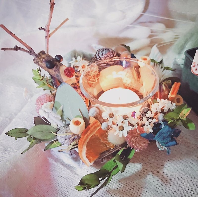 ❤ [candlelit dinner with elk - dried wreath candlestick] ❤ (including glass candle holders & candles) dried flower cones Acorn elk birthday gift home layout wreath - Items for Display - Plants & Flowers 