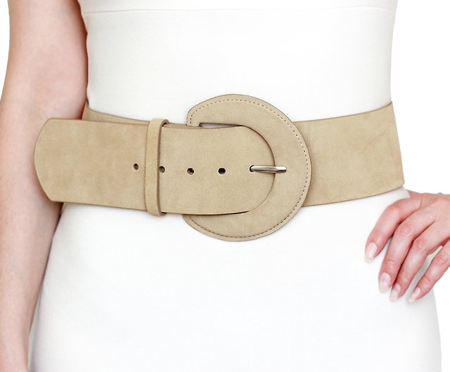 Wide beige belt, womens beige belt, beige waist belt, wide belt, suede belt  - Shop LALEAS Belts - Pinkoi