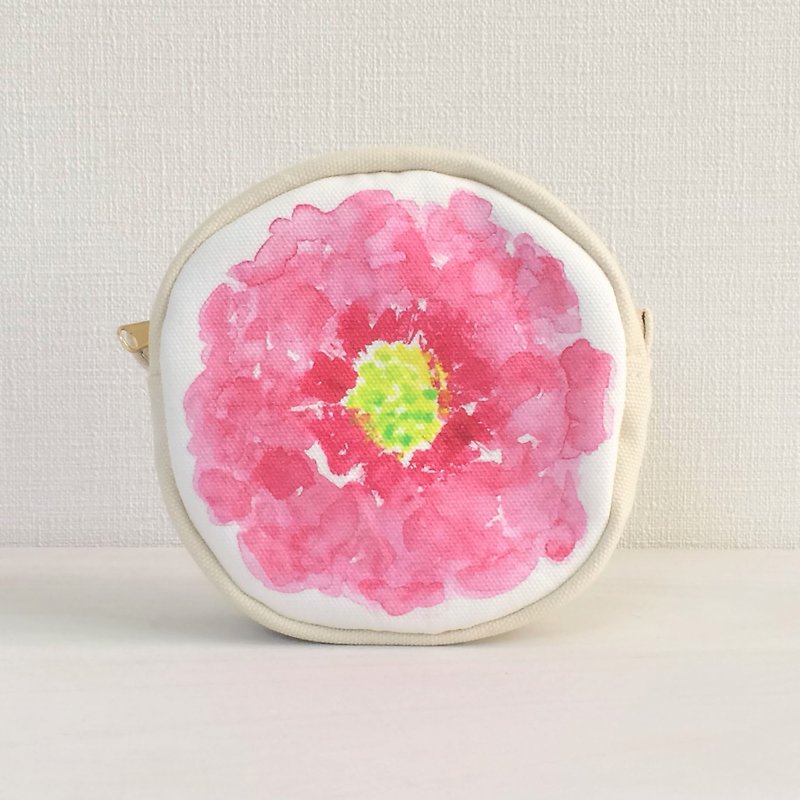 Bloom Flower Circle Pouch Floral Pattern Pink - Toiletry Bags & Pouches - Cotton & Hemp Pink