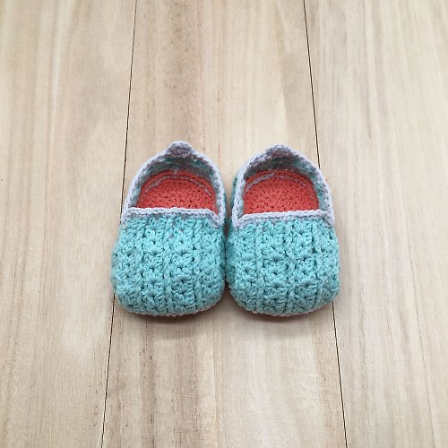 Kittying Turquoise Easy On Loafers Baby Booties with Orange Sole, Crochet Shoes, Footwear