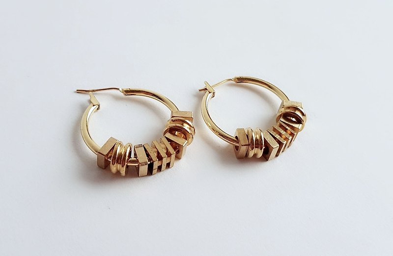 手作 環環 黃銅 • 耳環 - 耳環/耳夾 - 銅/黃銅 金色