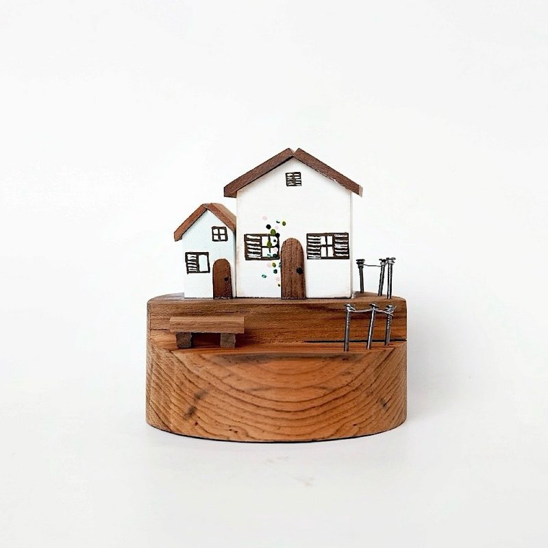 Mini white&light blue wooden-houses set - 擺飾/家飾品 - 木頭 