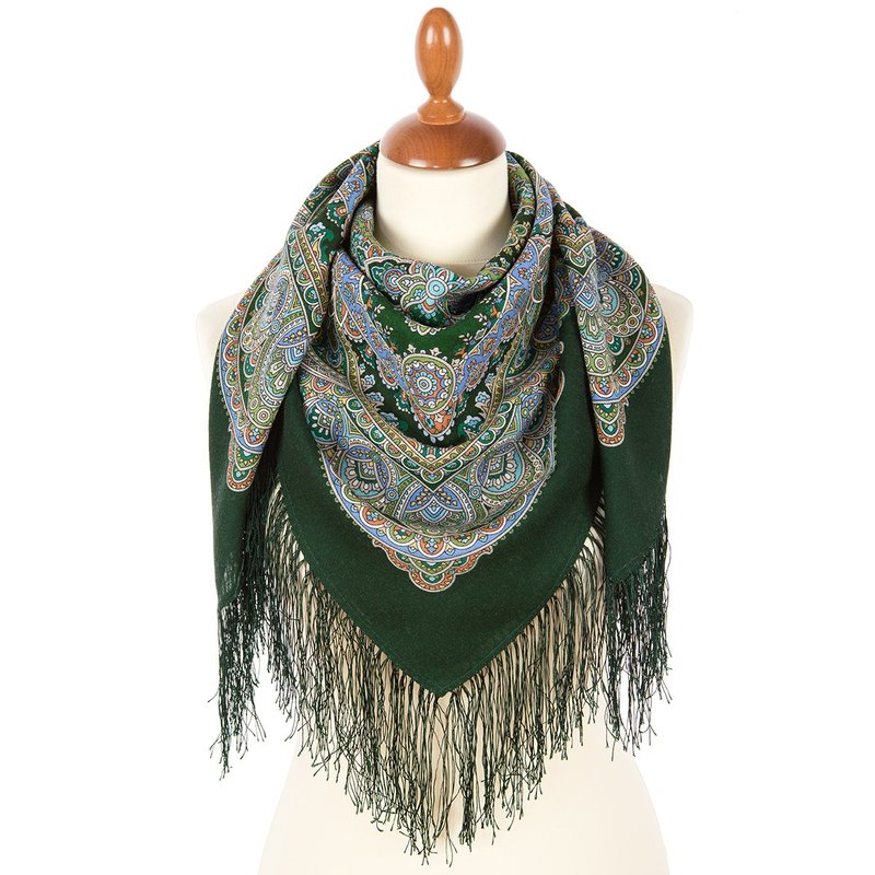Authentic Pavlovo Posad Russian Shawl Scarf Soft 100% Wool 89x89 cm 1926-9 - 絲巾 - 羊毛 綠色