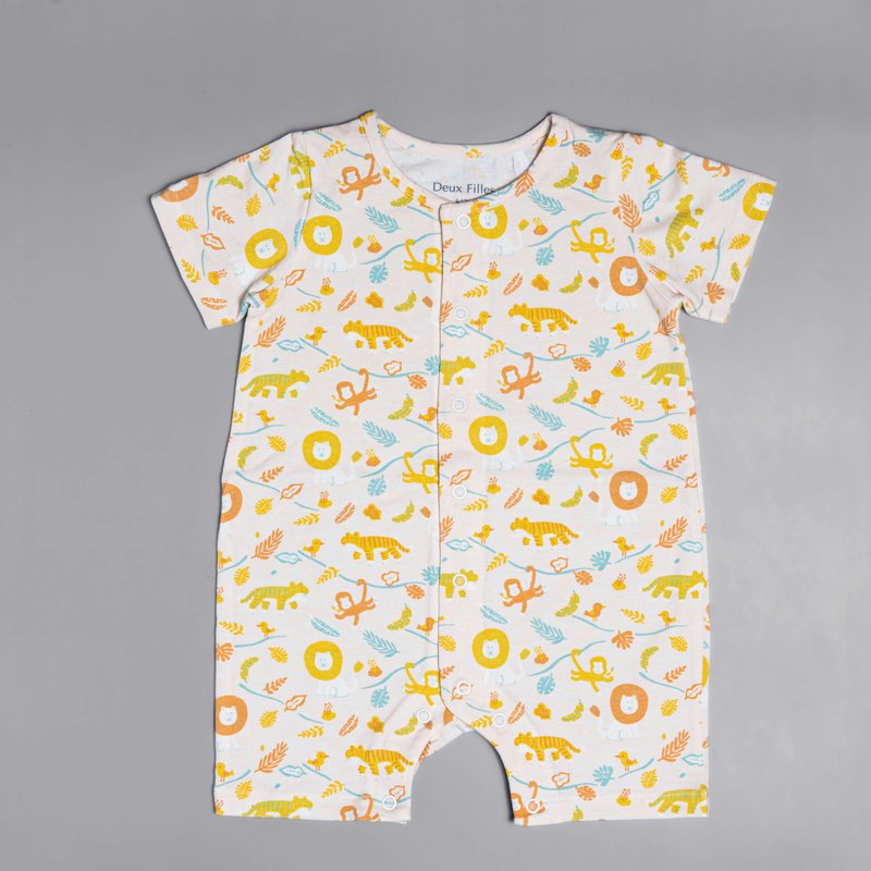 [Deux Filles organic cotton] baby short-sleeved front button jumpsuit/newborn onesies tiger - Onesies - Cotton & Hemp 