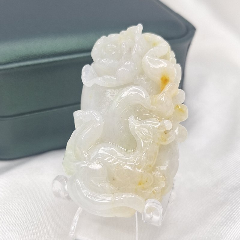 緬料 花開富貴 灑金九尾狐 吊墜 | 天然緬甸玉A貨翡翠 - 項鍊 - 玉石 