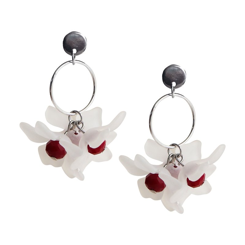 Hydrangea in Red | Flower Earrings / Stainless Steel - Earrings & Clip-ons - Acrylic Silver