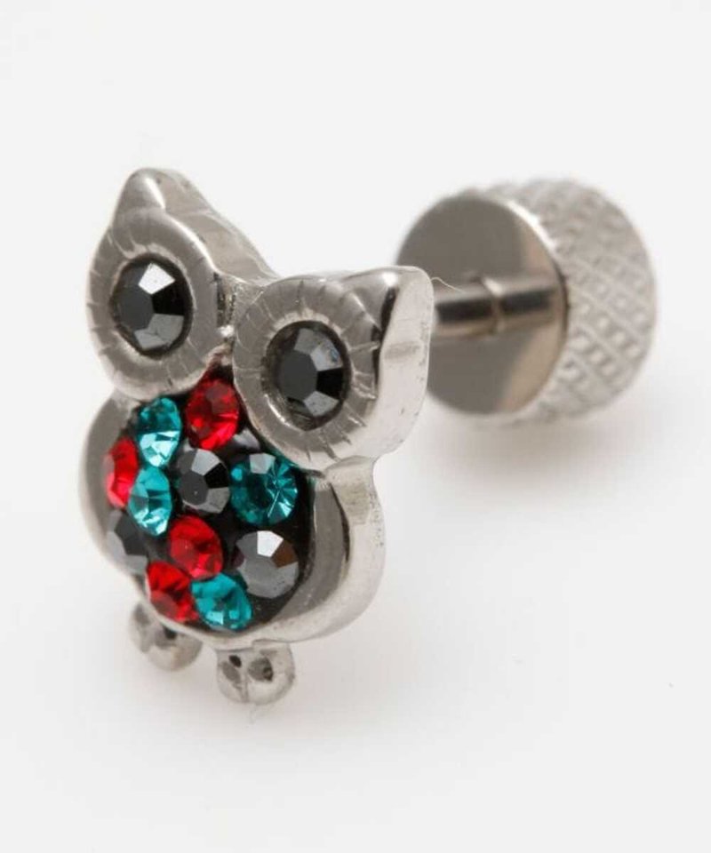 [Popular pre-order] Owl single ear 16G stainless steel earrings (2 colors) KXXZ3385 - ต่างหู - สแตนเลส 