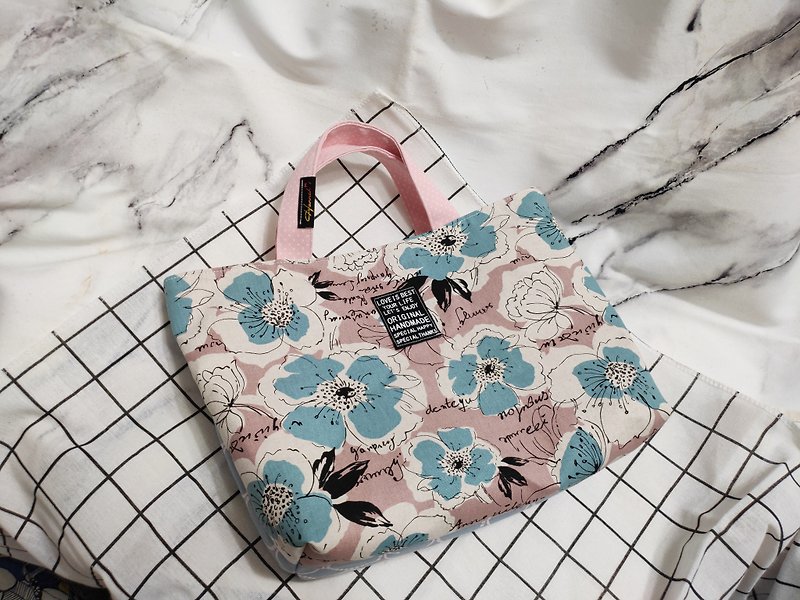 The ultimate floral foundation and blue flower Japanese stitching handbag (Mother's Day gift, birthday gift, graduation gift, thank you - Handbags & Totes - Cotton & Hemp Pink