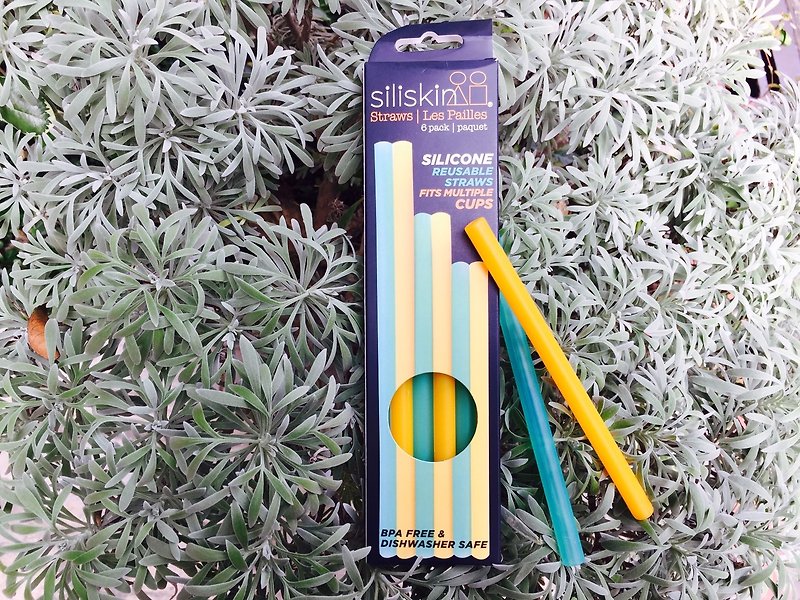 American silikids [six into the silicone environmental protection straw group - three sizes] yellow green partner - เครื่องครัว - ซิลิคอน สีเหลือง