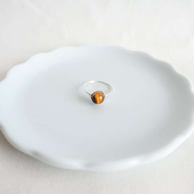 Tigers Eye – Petite – Silver ring – Natural Stone Ring - 戒指 - 其他金屬 咖啡色
