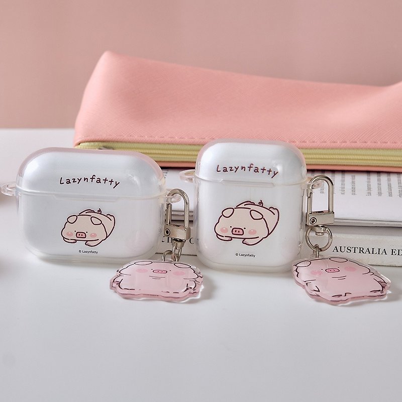 Fat, cute, lazy and silly transparent AirPods protective case (with charm) - ที่เก็บหูฟัง - พลาสติก สีใส