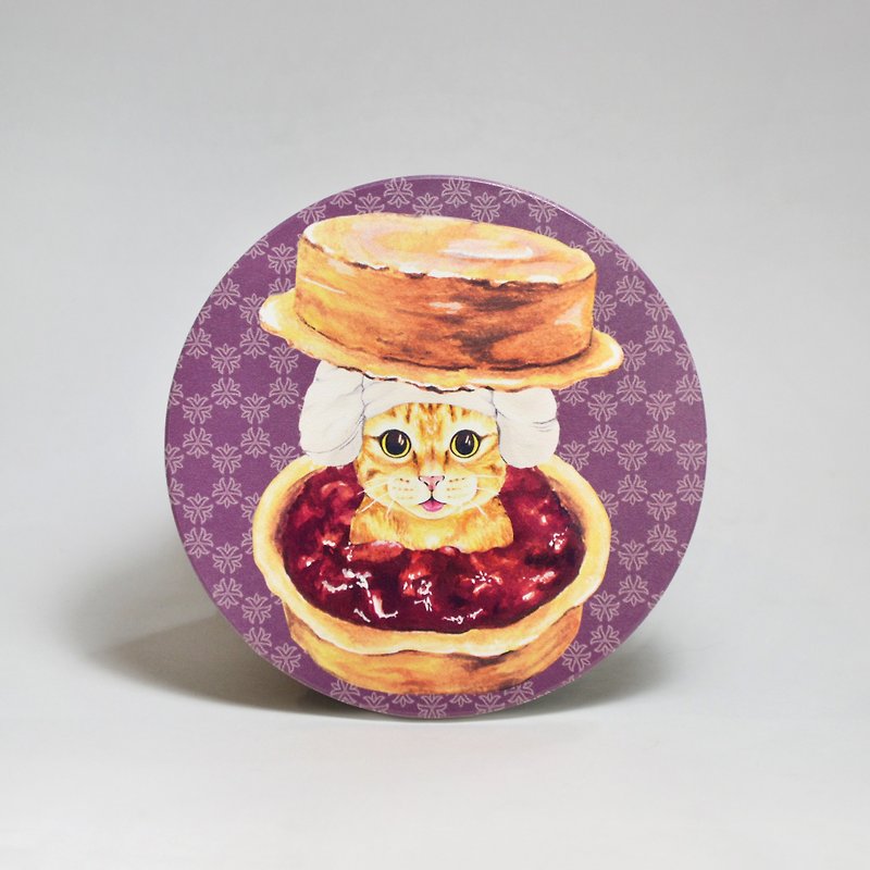 Water-absorbing ceramic coaster-orange cat red bean cake sand bath (free sticker) (customized text can be purchased) - Coasters - Pottery Purple