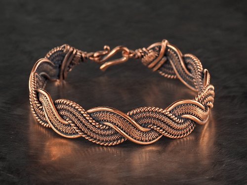 Wire Wrap Art 獨特的銅線纏繞手鍊 個性純銅手鐲 手工編織線工匠