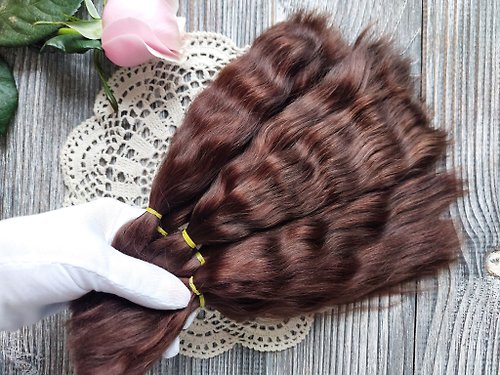 HappinessForDolls Mohair doll hair. Mocha color. Doll hair. Straight or curly to choose from.