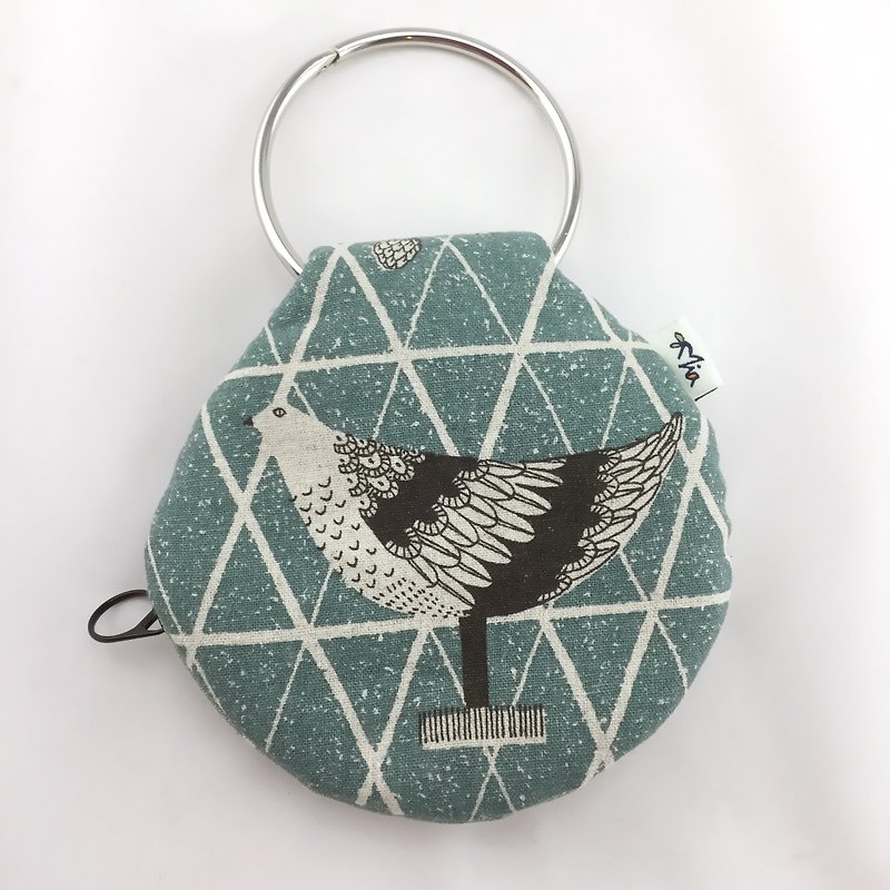 Knowledge of the bird key bag (lake green) --- double-sided different patterns - ที่ห้อยกุญแจ - ผ้าฝ้าย/ผ้าลินิน 