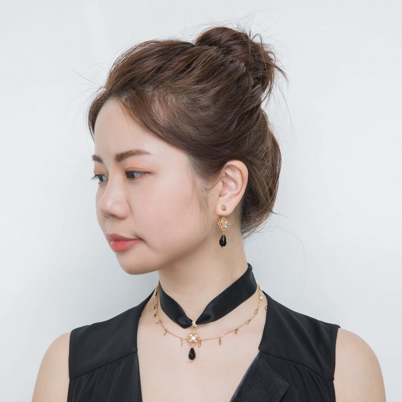 Black Onyx Lace-100%SILK蠶絲雙面緞帶黑瑪瑙項鍊-防護淨化系列 - 項鍊 - 寶石 